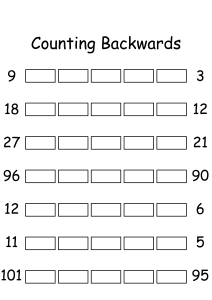 Counting Backwards by 1s - Write Missing Numbers Worksheets for