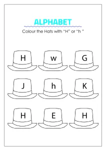Color the Hats with H - Capital and Small Letter Identification
