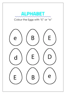 Color the Eggs with E- Capital and Small Letter Identification