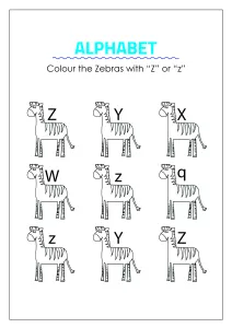 Color the Zebras with Z- Capital and Small Letter Identification