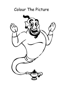 Genie coming out magic lamp from Aladdin Coloring Pages