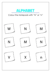 Color the Notepads with letter N- Capital and Small Letter Identification