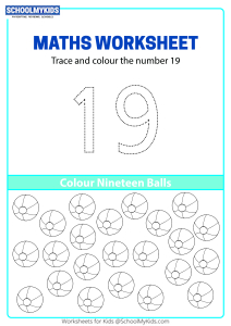 trace count and color number 19 worksheets for preschool