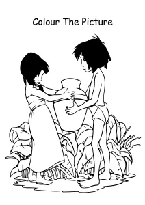 Mowgli with Radha near river Coloring Pages