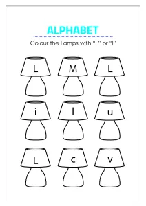 Color the Lamps with letter L - Capital and Small Letter Identification