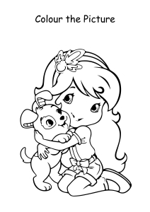 Colour the Picture - Girl Hugging Dog - Coloring Pages