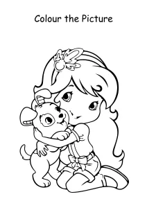 Colour the Picture - Girl Hugging Dog - Coloring Pages