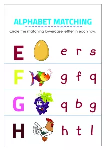 Circle Matching Uppercase and Lowercase Letters - E to H
