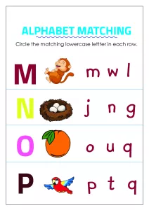 Circle Matching Uppercase and Lowercase Letters - M to P