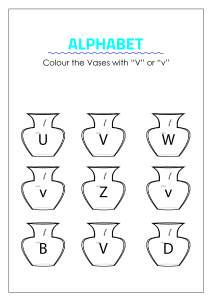 Color the Vases with V - Capital and Small Letter Identification