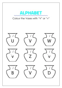 Color the Vases with V - Capital and Small Letter Identification