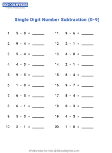 Single Digit Number Subtraction