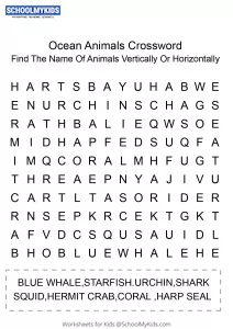Ocean Animals Crossword Puzzle