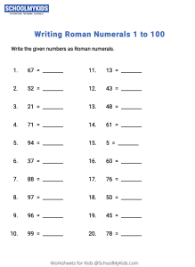 Writing numbers as Roman numerals (1-50) Worksheets for Third,Second
