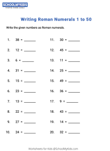 writing numbers as roman numerals 1 100 worksheets for third fourth grade math worksheets schoolmykids com