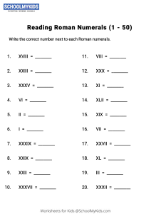 Reading Roman Numerals (1 - 50)