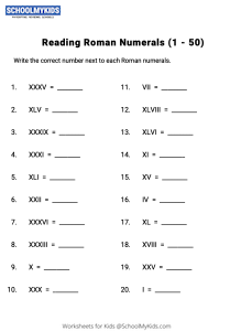 Reading Roman Numerals (1 - 50)