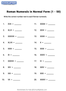 Roman Numerals in Normal Form (1 - 50)