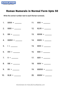 Roman Numerals in Normal Form Upto 50