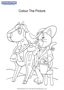 Miss Pink Cat with Horse - Noddy Toyland detective coloring pages