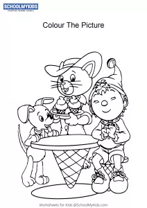 Noddy with Miss Pink Cat and Bumpy Dog - Noddy Toyland detective coloring pages