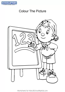Noddy writing on the board - Noddy colouring pages