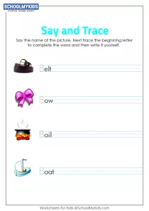 Say and Trace: Letter B Beginning Sound Words