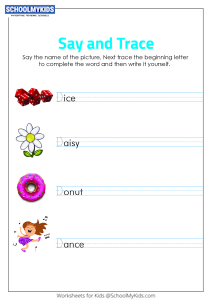 Say and Trace: Letter D Beginning Sound Words