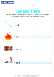 Say and Trace: Letter F Beginning Sound Words