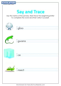 Say and Trace: Letter I Beginning Sound Words