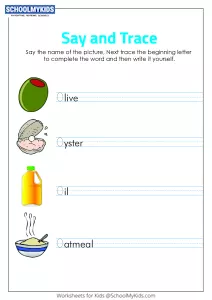 Say and Trace: Letter O Beginning Sound Words