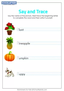 Say and Trace: Letter P Beginning Sound Words