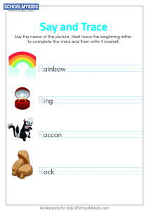 Say and Trace: Letter R Beginning Sound Words