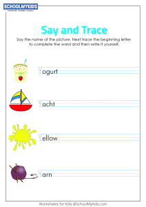 Say and Trace: Letter Y Beginning Sound Words