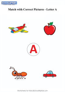 Letter A sound word pictures - Matching Letters to Pictures