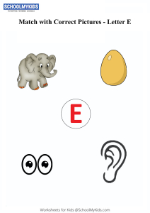 Letter E Sound Word Pictures Matching Letters To Pictures Worksheets For Preschool Kindergarten First Grade English Worksheets Schoolmykids Com