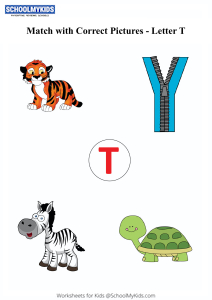 letter t sound word pictures matching letters to pictures worksheets for preschool kindergarten first grade english worksheets schoolmykids com