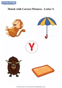 Letter Y sound word pictures - Matching Letters to Pictures