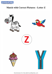 Letter Z sound word pictures - Matching Letters to Pictures