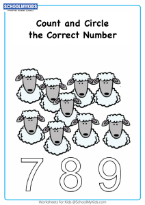 Count the objects and circle the correct numeral up to 9