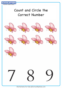 Count the objects and circle the correct numeral up to 9