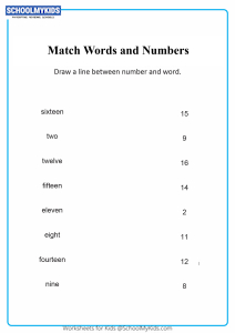 Matching words to numbers up to 20