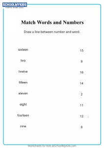 Matching words to numbers up to 20