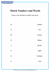 Matching Numbers With Words Upto 20