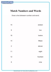 Matching Numbers With Words Upto 20