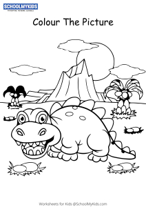 Dinosaur Cartoon - Dinosaur Coloring Pages Worksheets for  Kindergarten,First,Preschool,Second Grade - Art And Craft Worksheets |  