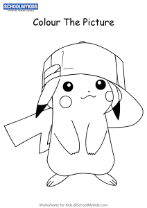 Pikachu with Ash's hat - Pokemon Coloring Pages