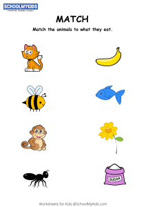 Match the animals to what they eat Worksheets for Kindergarten,First Grade - Science Worksheets Match the animals to what they eat Worksheets for Kindergarten,First Grade - Science Worksheets