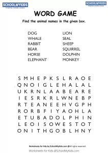 Animals Word Game - Animals Crossword Puzzle