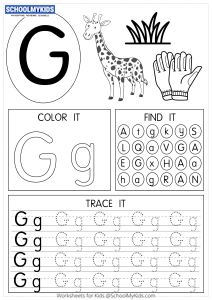 Tracing coloring and writing alphabet G